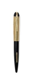 Group of 4 Wahl-Eversharp Skyline writing instruments: 14K gold-filled Chevron fountain pen and mechanical pencil set * brown striped c